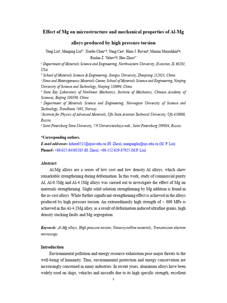 Effect of MG On Microstructure and Mechanical Properties of Al-Mg ...