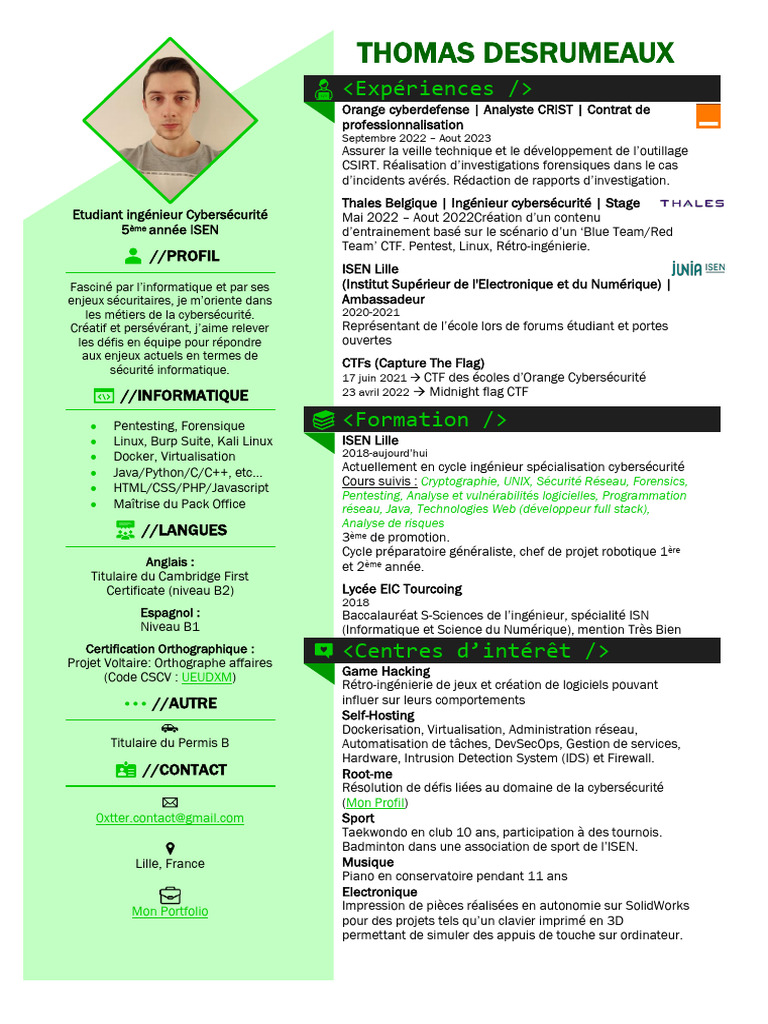 CV ThomasDesrumeaux | PDF | Computing | Computer Programming