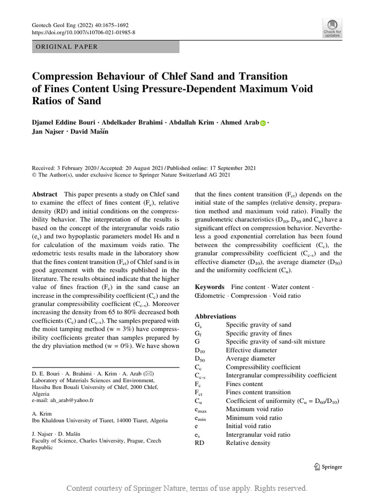 Compression Behaviour of Chlef Sand and Transition | PDF