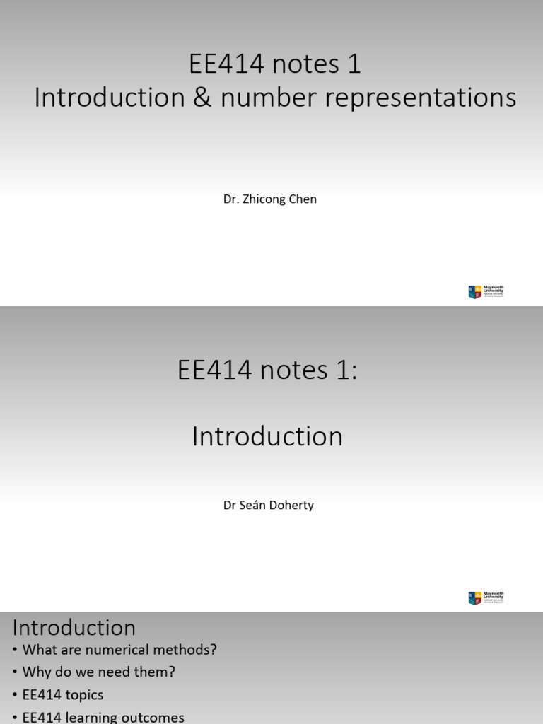 EE414 Notes 1 Introduction & Number Representations: - Zhicong Chen | PDF