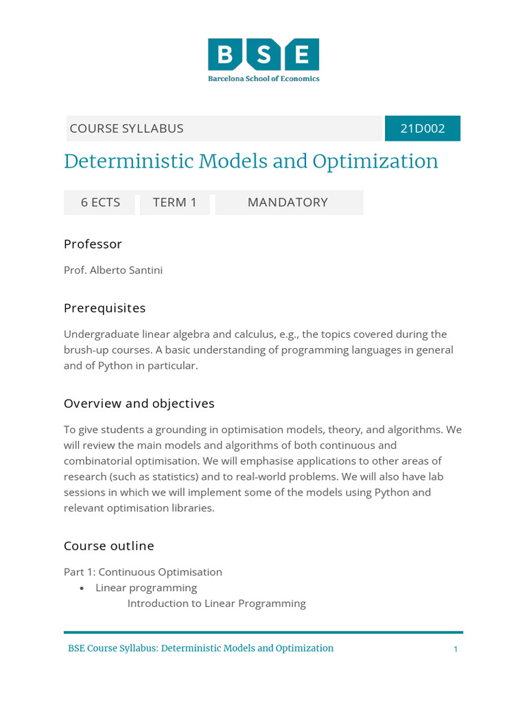 21d002 Deterministic Models and Optimization | PDF