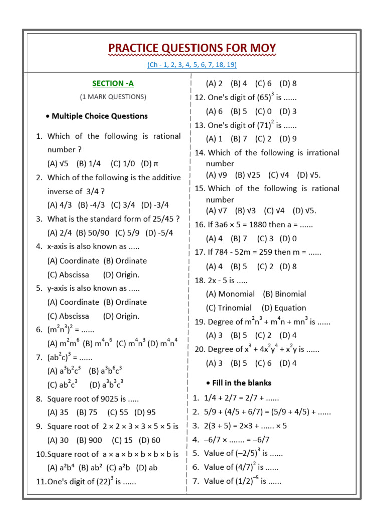 Std-8 Practice Questions 2024 | PDF