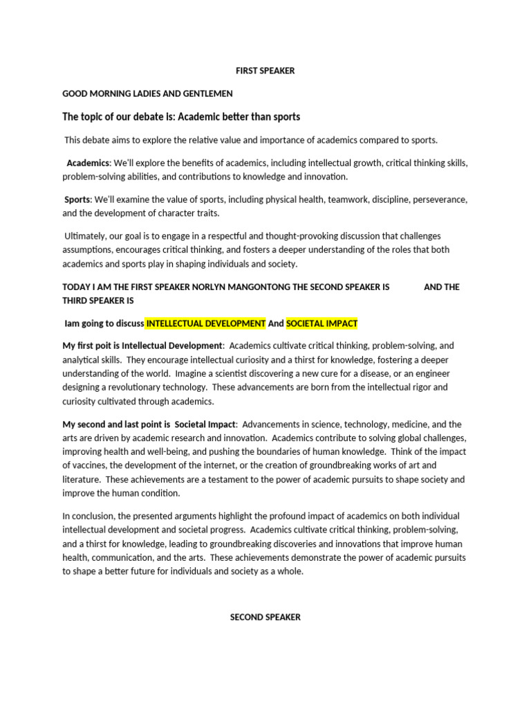 FIRST SPEAKER AFFIRMATIVE-WPS Office | PDF | Critical Thinking | Knowledge