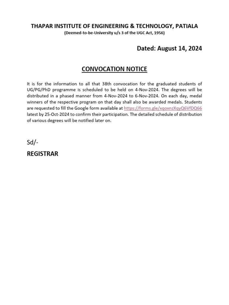 38th Convocation Notice | PDF