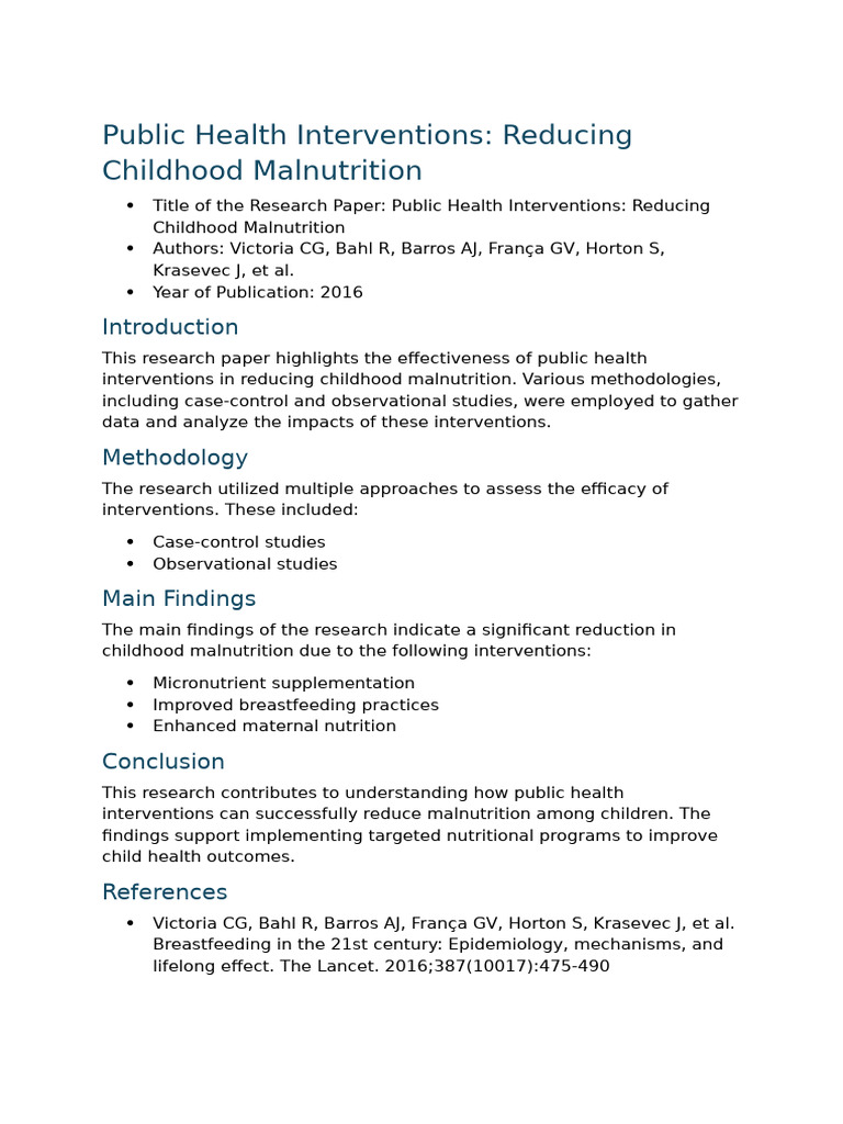 Public Health Interventions Paperm2 Review | PDF | Malnutrition | Wellness