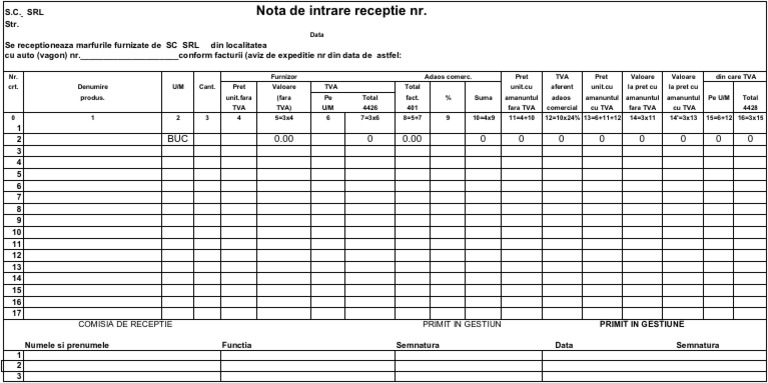 Nota Intrare Receptie MODEL | PDF