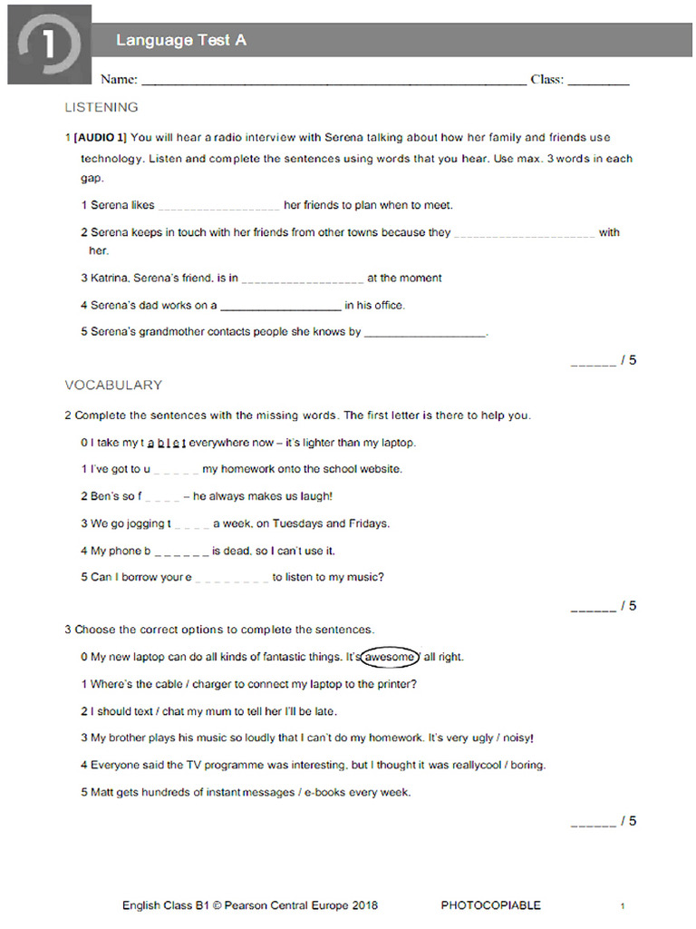 ECB1 Tests Language Test 1A New2018 | PDF