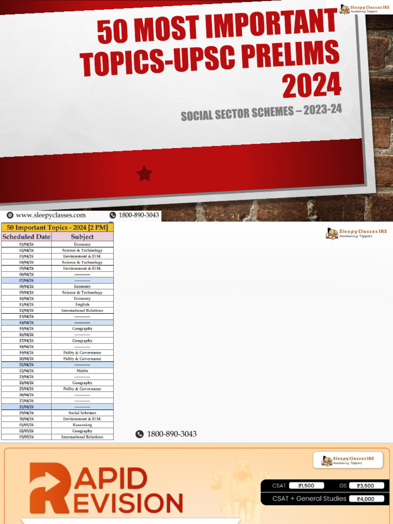 Social Schemes 50 Important Topics Sleepy Classes IAS | PDF
