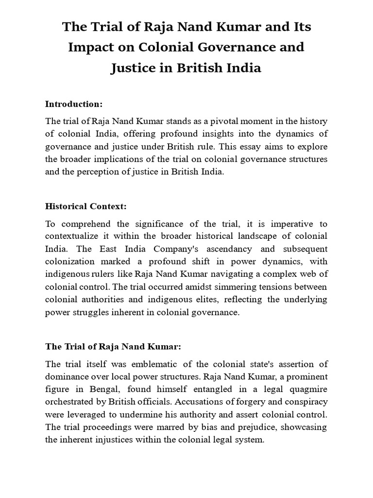 The Trial of Raja Nand Kumar and Its Impact On Colonial Governance and ...