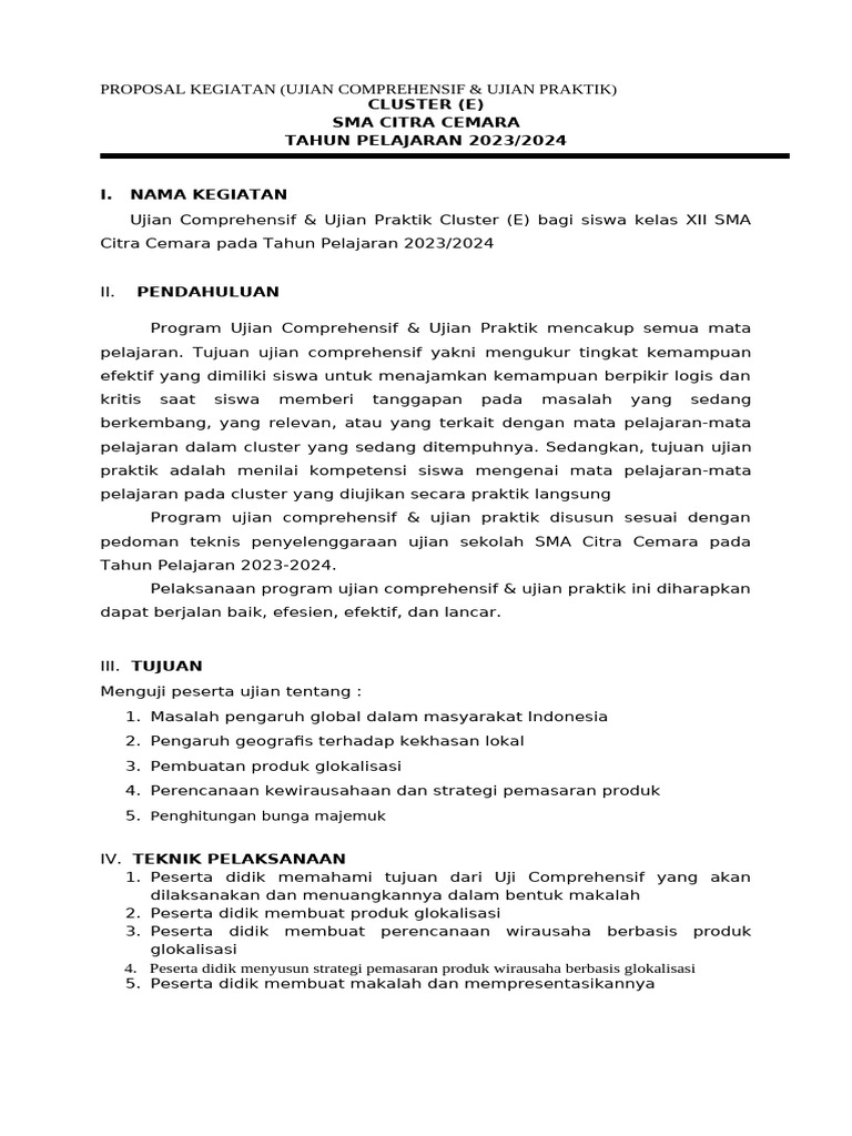 PROPOSAL UJIAN COMPREHENSIF & UJIAN PRAKTEK XII SMACC 2324 - Klaster E ...