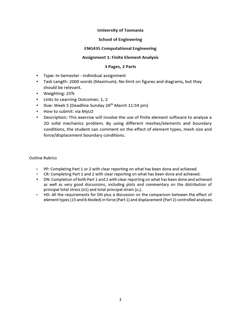 Finite Element Analysis Assignment Guide | PDF | Finite Element Method ...