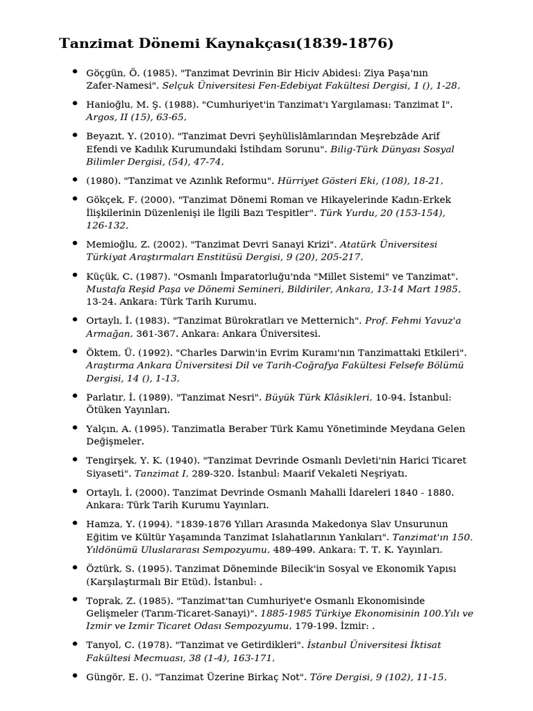 Tanzimat Donemi Kaynakcasi 1839 1876 | PDF