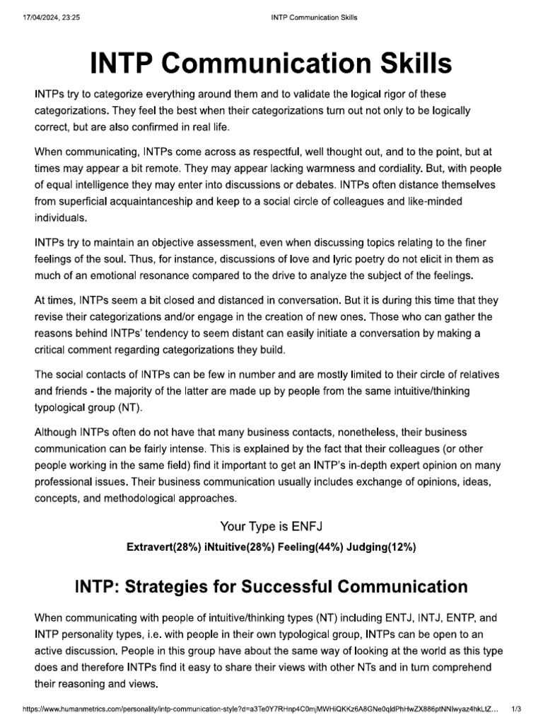 INTP Communications Skills | PDF