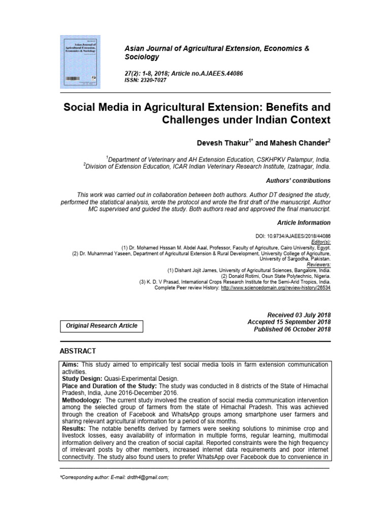 Social Media in Agricultural Extension B | PDF