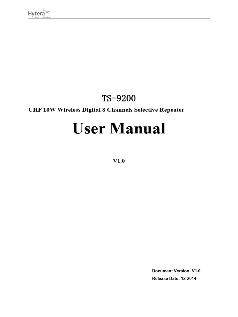 UHF 10W Wireless Digital 8 Channels Selective Repeater User Manual V1.0 ...