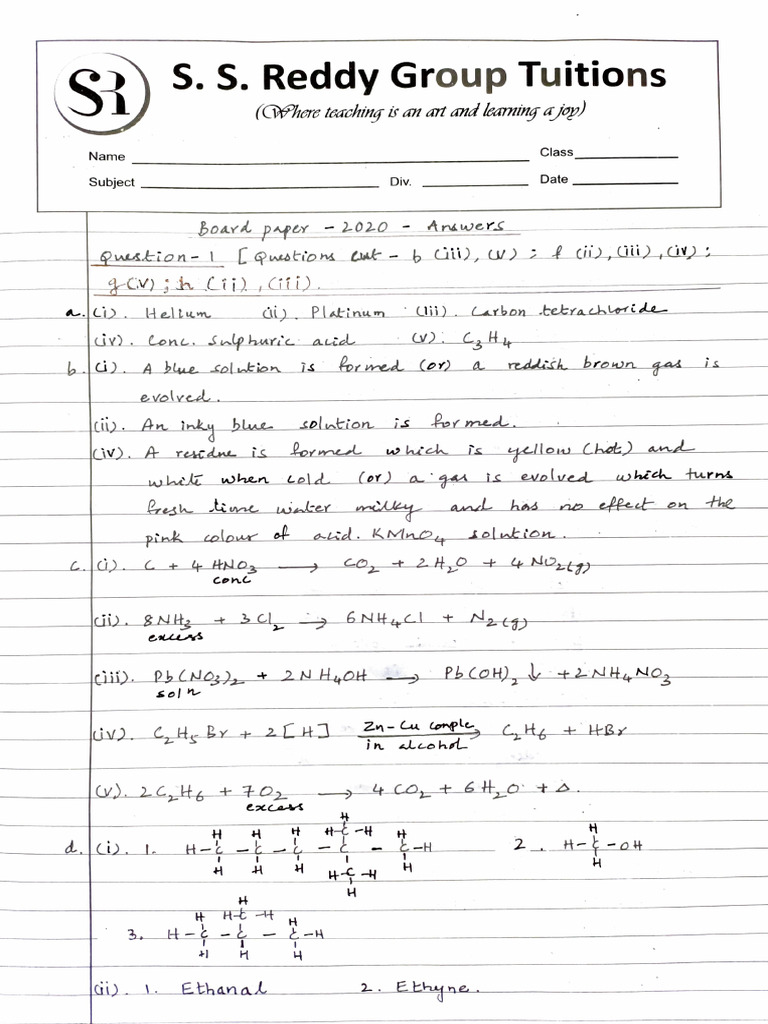 2020 Board Paper Answers | PDF
