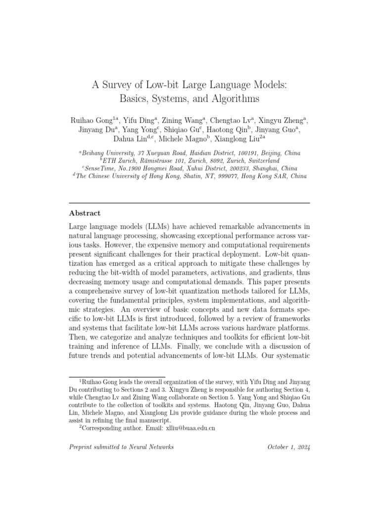A Survey of Low-Bit Large Language Models | PDF