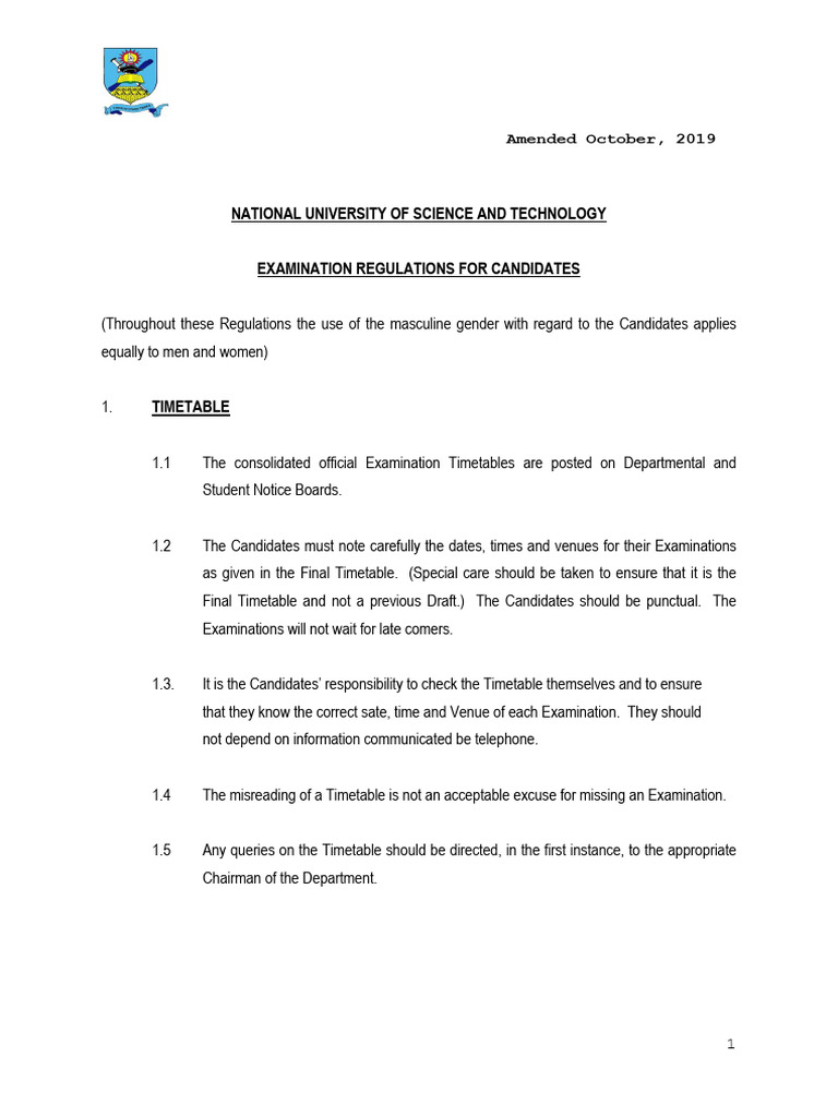 Examination Regulations For Candidates | PDF