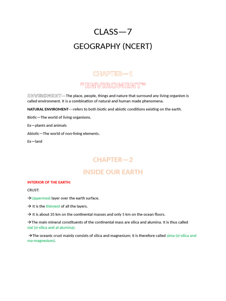 Class 7 Geography Notes Pdf
