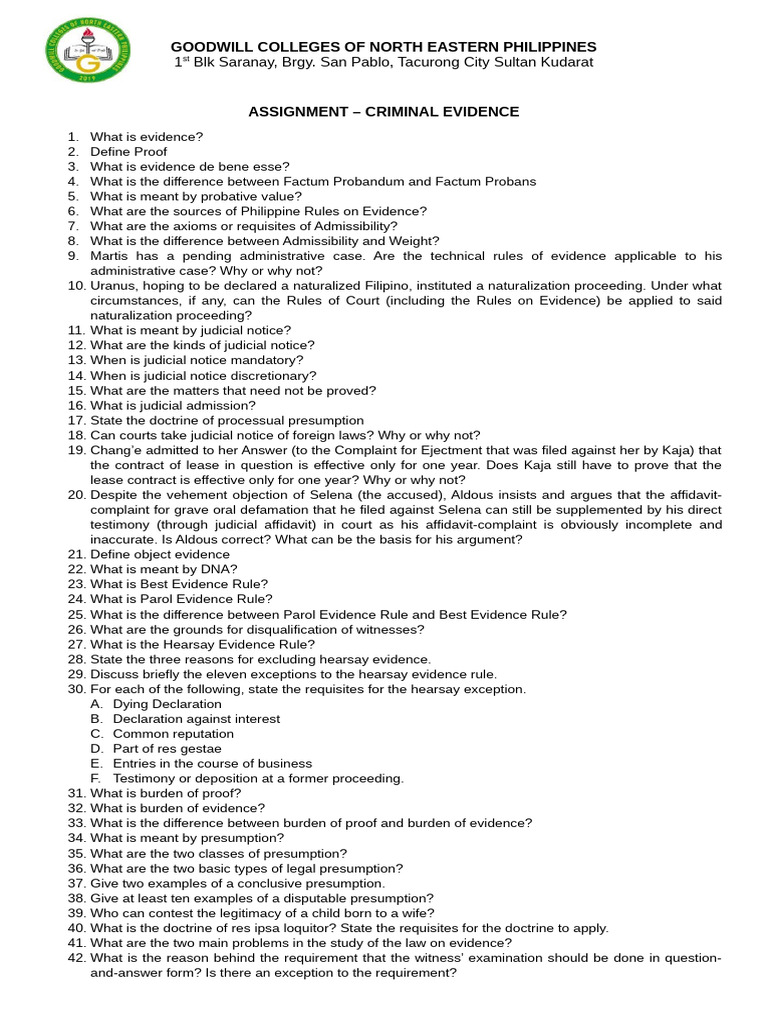 ASSIGNMENT - Evidence | PDF