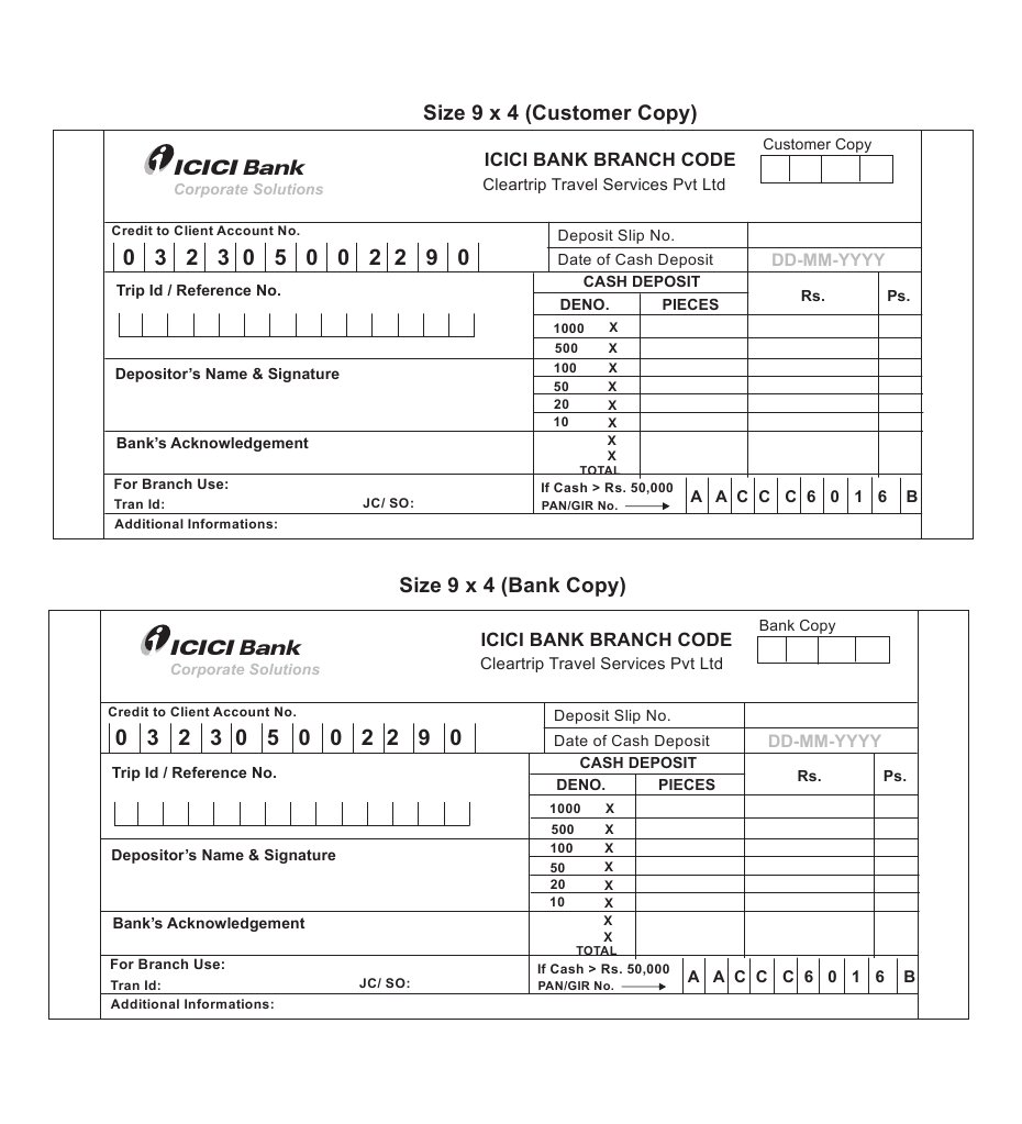 ICICI Bank Cash Deposit Slip Guide | PDF