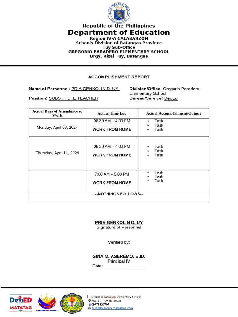 Accomplishment Report Template | PDF