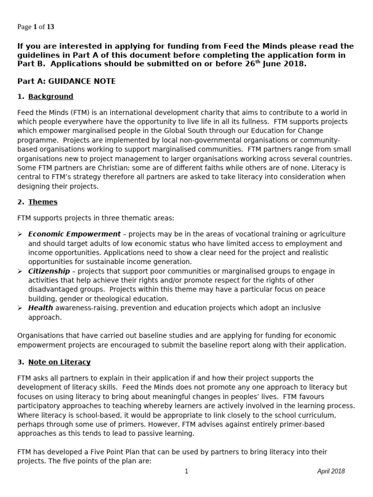 Feed The Minds Application Form April 2018 | PDF