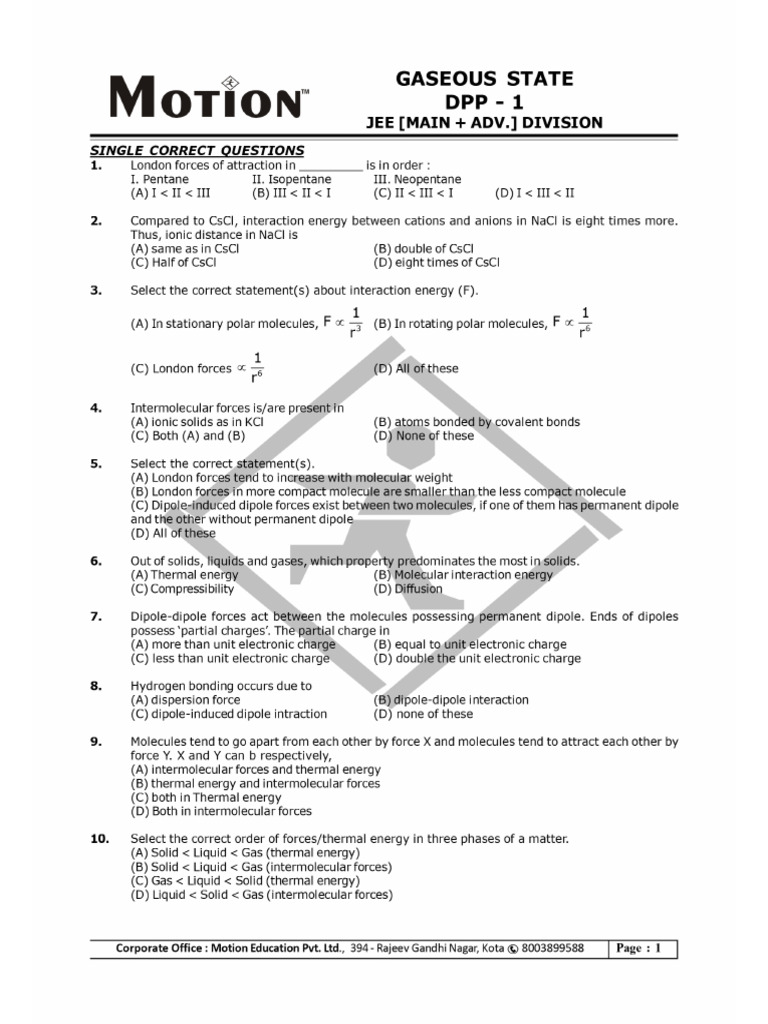 Gaseous State DPP | PDF