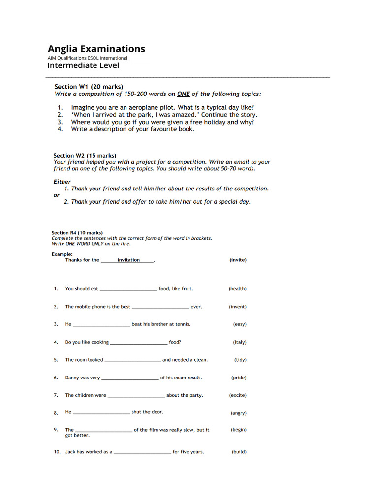 Anglia Intermediate Test | PDF