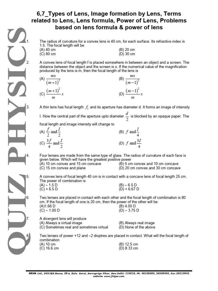 6,7 - Types of Lens, Lens Formula | PDF