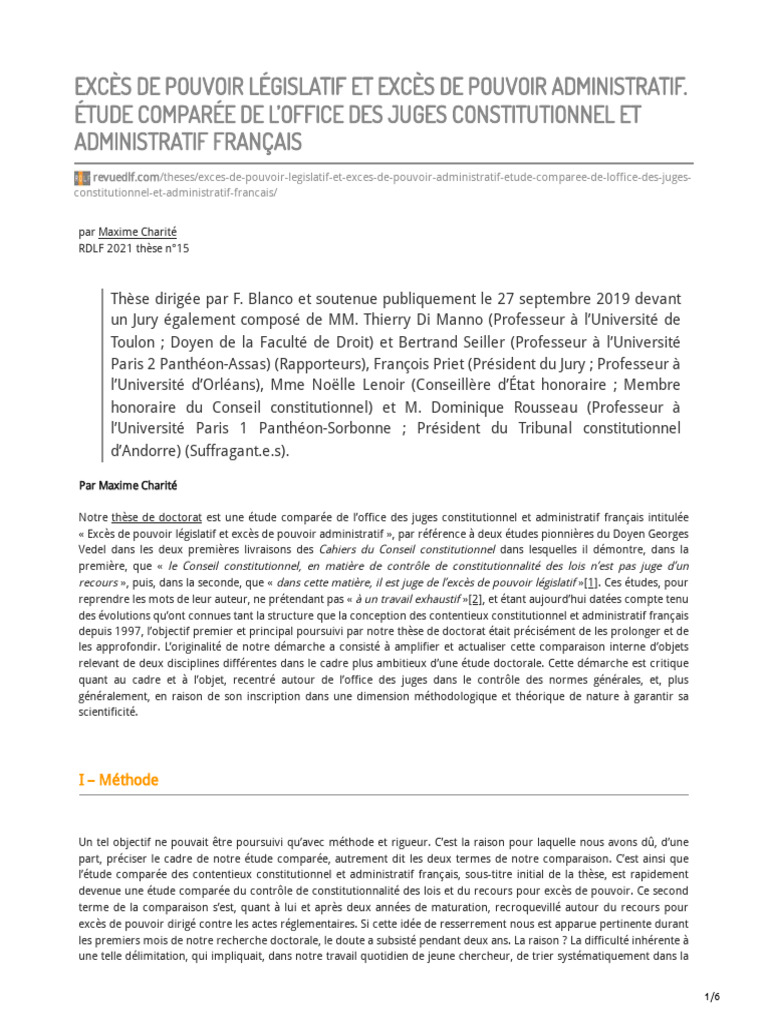 Excès de Pouvoir Législatif Et Excès de Pouvoir Administratif Étude ...