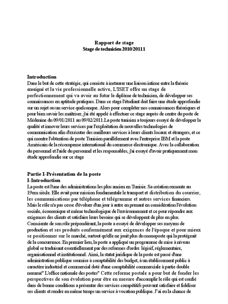 Rapport de Stage Poste Tunisienne