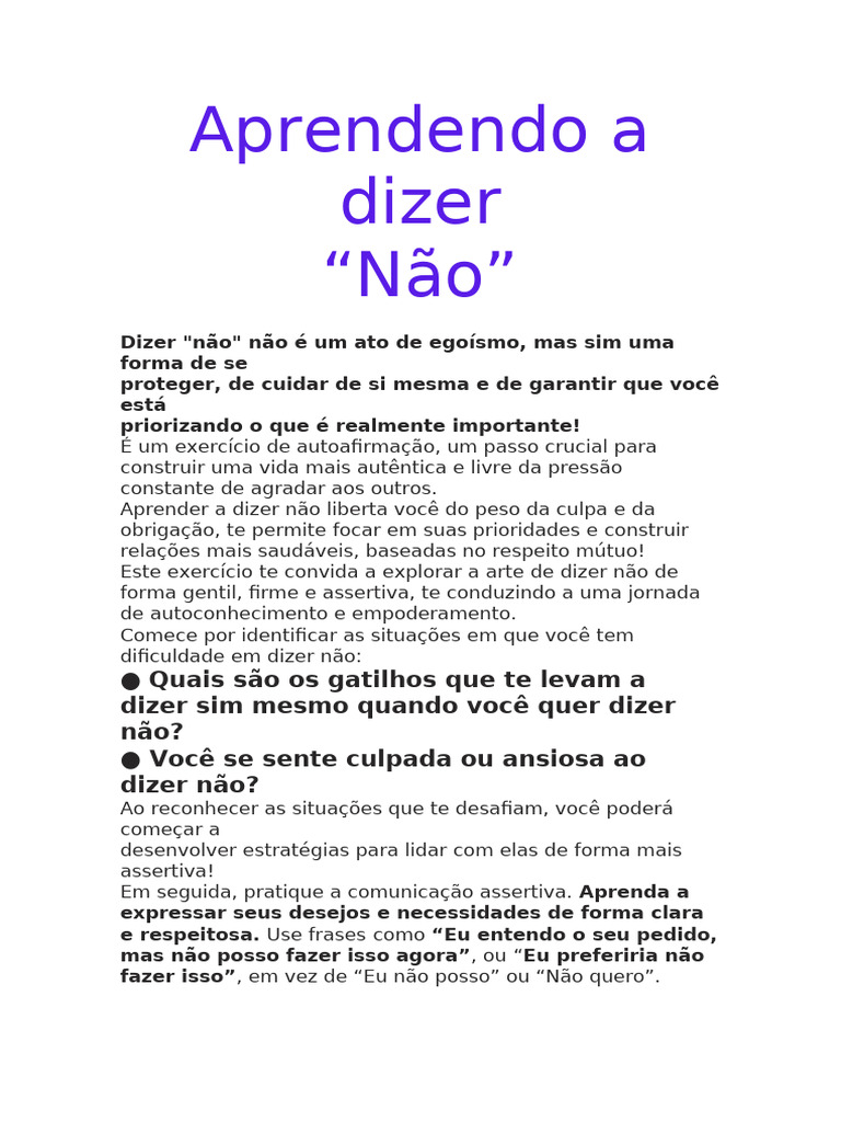 Aprendendo A Dizer NÃO | PDF