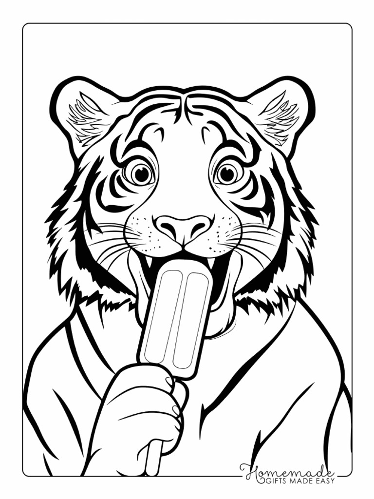 Tiger Eating Donut Coloring Page