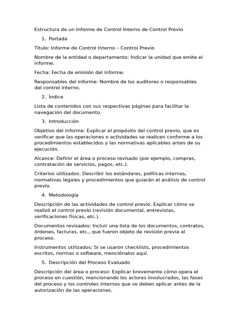 Informe Control Interno Documento | PDF