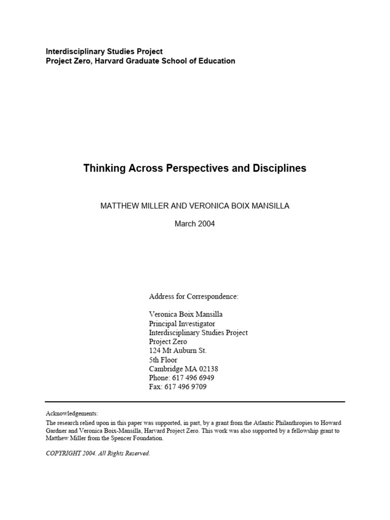 Thinking Across Perspectives and Disciplines | PDF