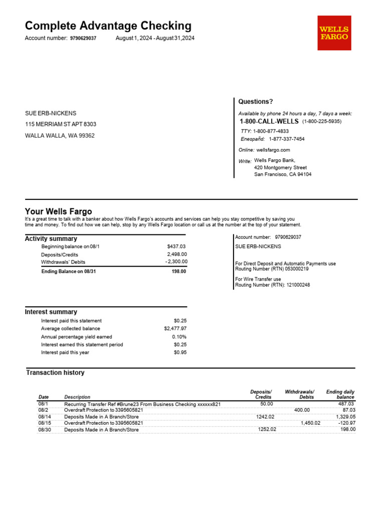 Wells Fargo Bank Statement | PDF