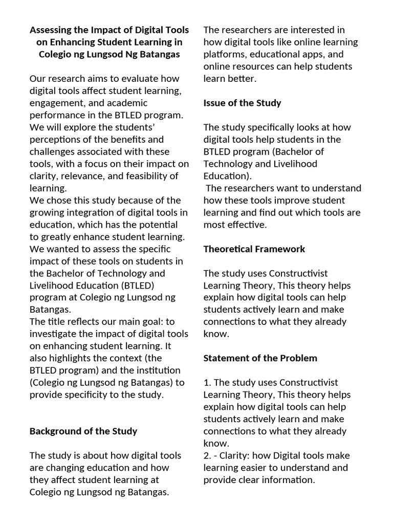 Assessing The Impact of Digital Tools On Enhancing | PDF | Survey ...