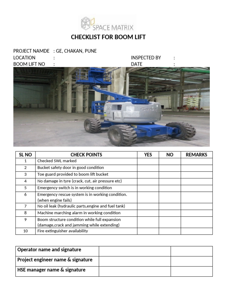 Boom Lift Inspection Checklist | PDF