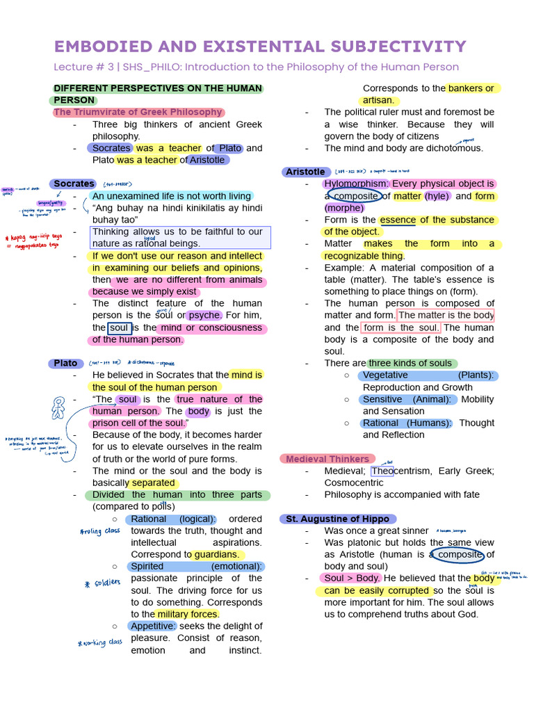 Shs Philo Embodied and Existential Subjectivity | PDF