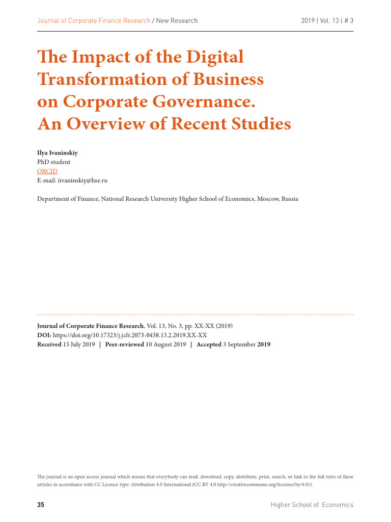 The Impact of The Digital Transformation of Business On Corporate ...