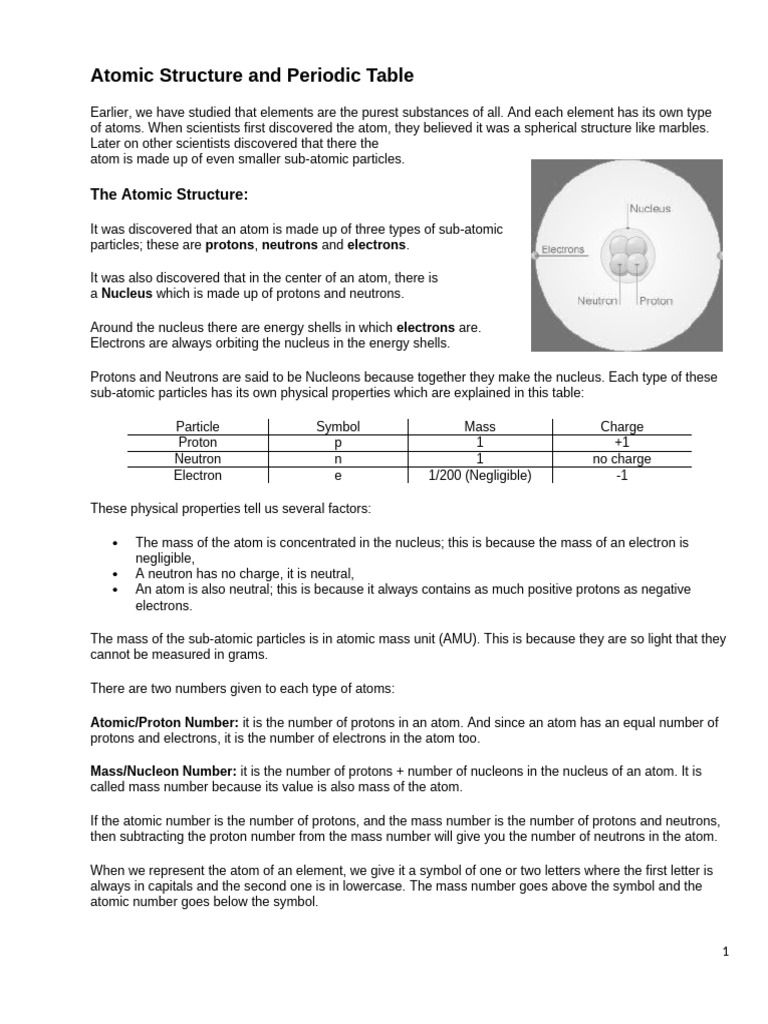 Atomic Structure And Periodic Table Pdf