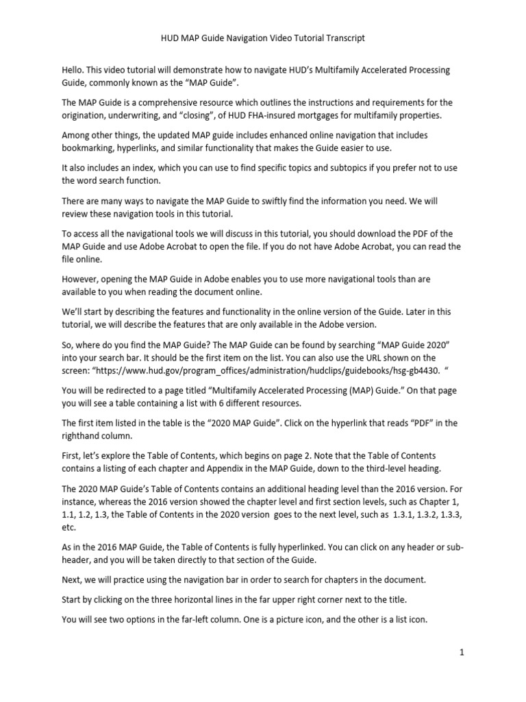 Map Guide Navigation Video Tutorial Transcript Pdf