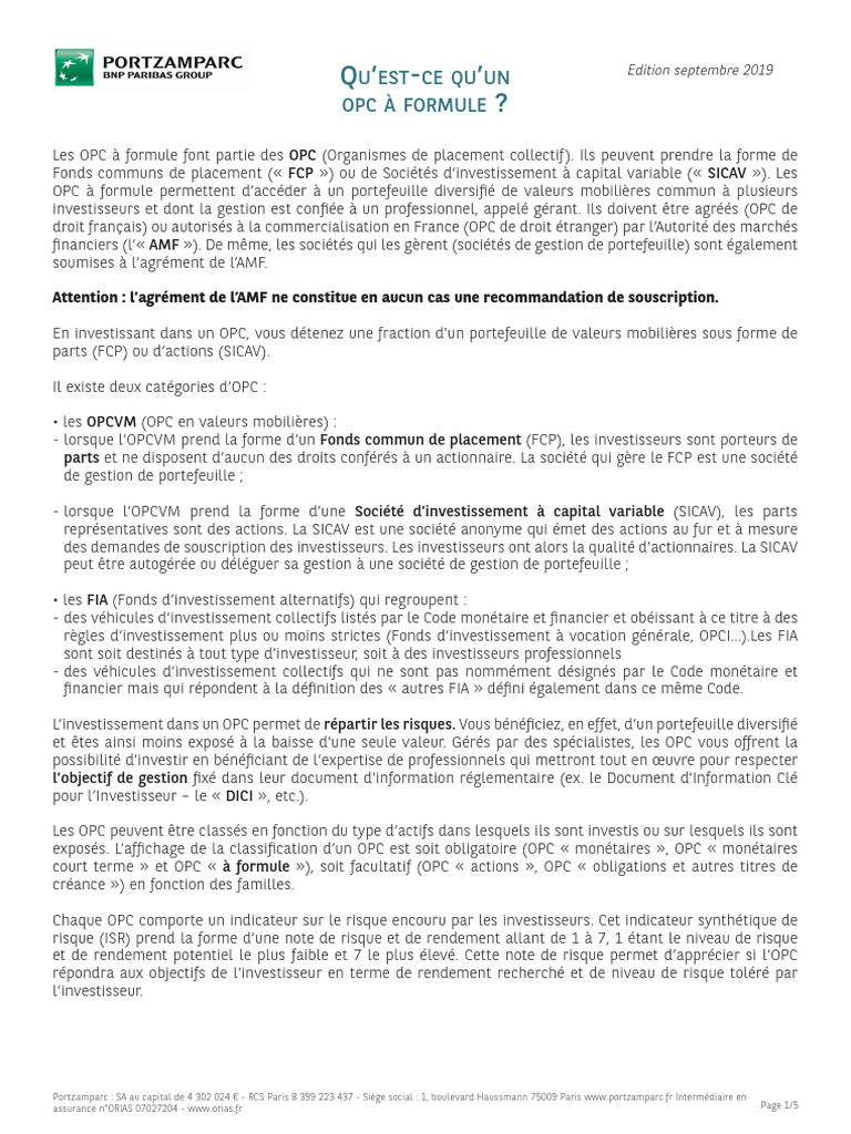 Fiche Opc Formule 0 | PDF