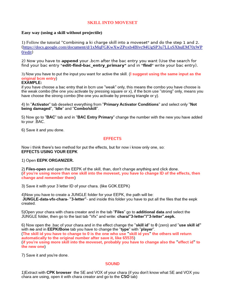Skill Into Moveset Tutorial | PDF