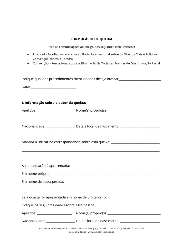 Formulario de Queixa | PDF