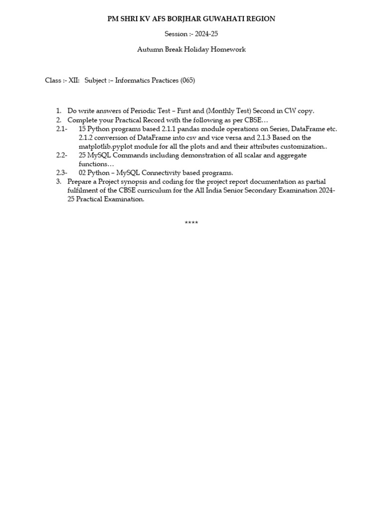 Class Xii Ip 065 Autumn Assignment | PDF