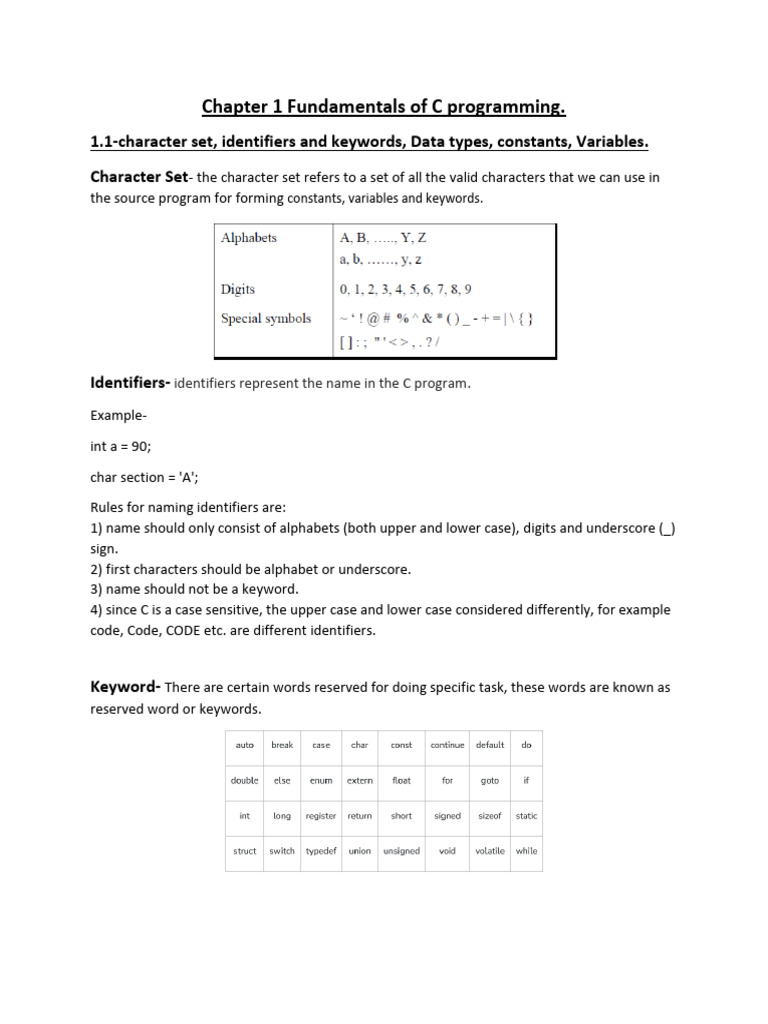 Chapter 1 Fundamentals of C Programming | PDF