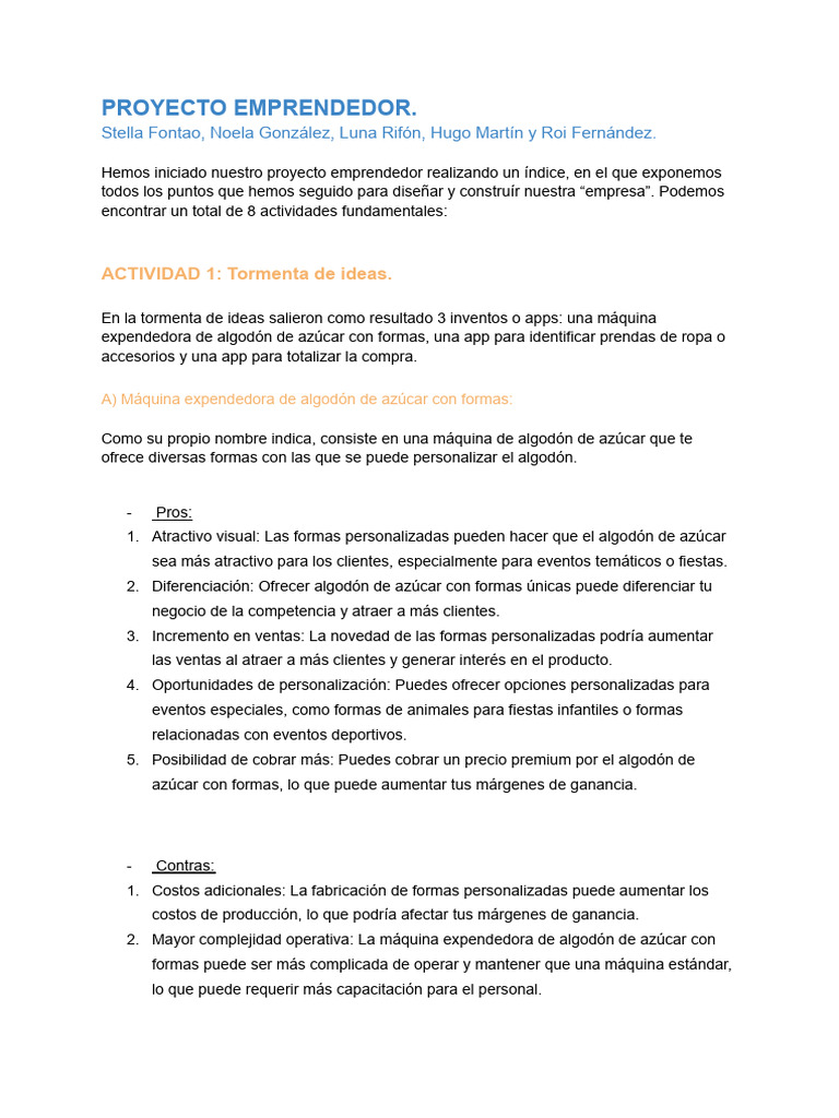 Proyecto Emprendedor Grupo 2 | PDF