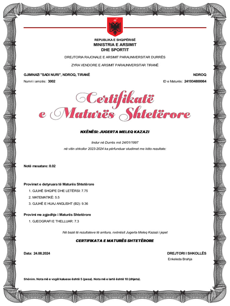 Jugerta Kazazi Certificate Pdf